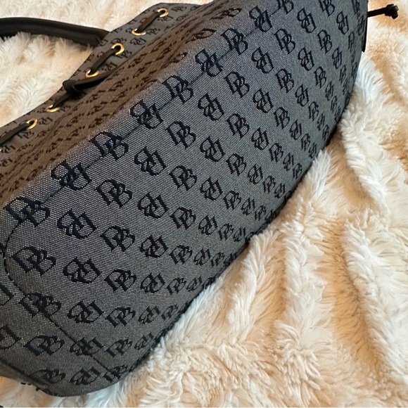 Y2K Vintage Dooney & Bourke Grey Black Monogram Handbag Canvas Shoulder Bag Tote - Picture 8 of 14